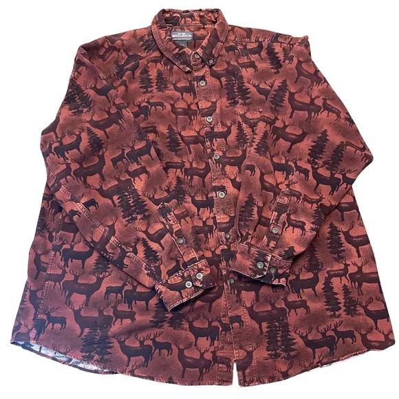 Woolrich Mens Flannel Deer Woods Print Button Down Sz 2XL - Picture 1 of 8